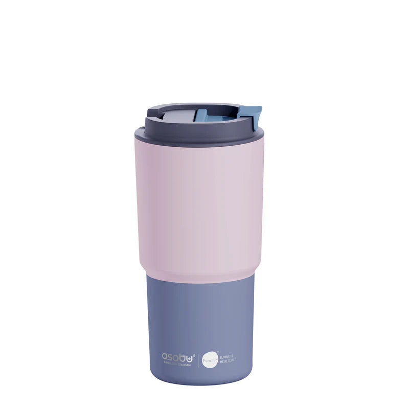 Two-tone tumbler with pink top and blue bottom on white background