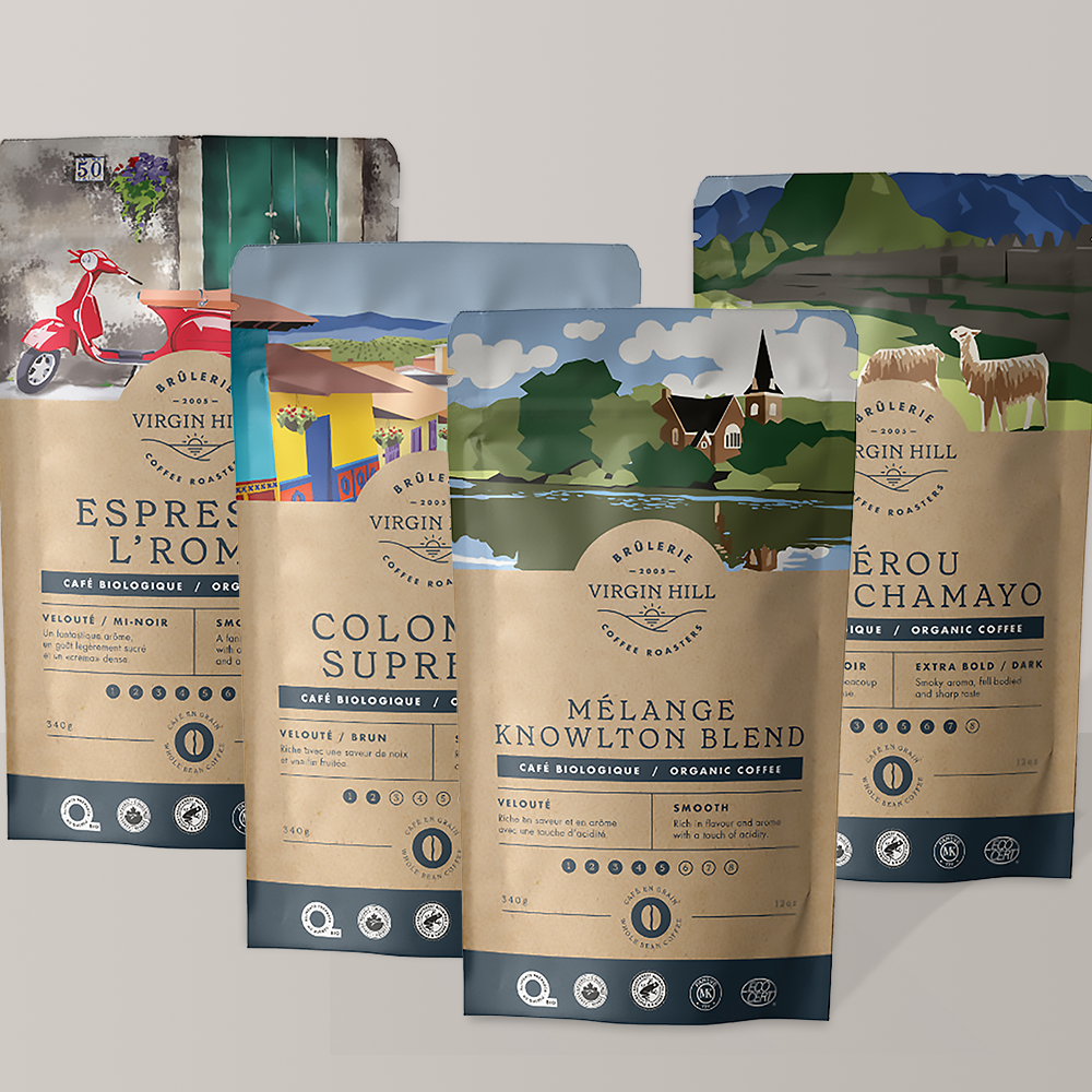 Four_orangic_bags_of_coffee