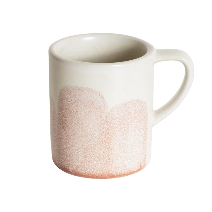 White ceramic mug with a pinkish-brown gradient on a white background