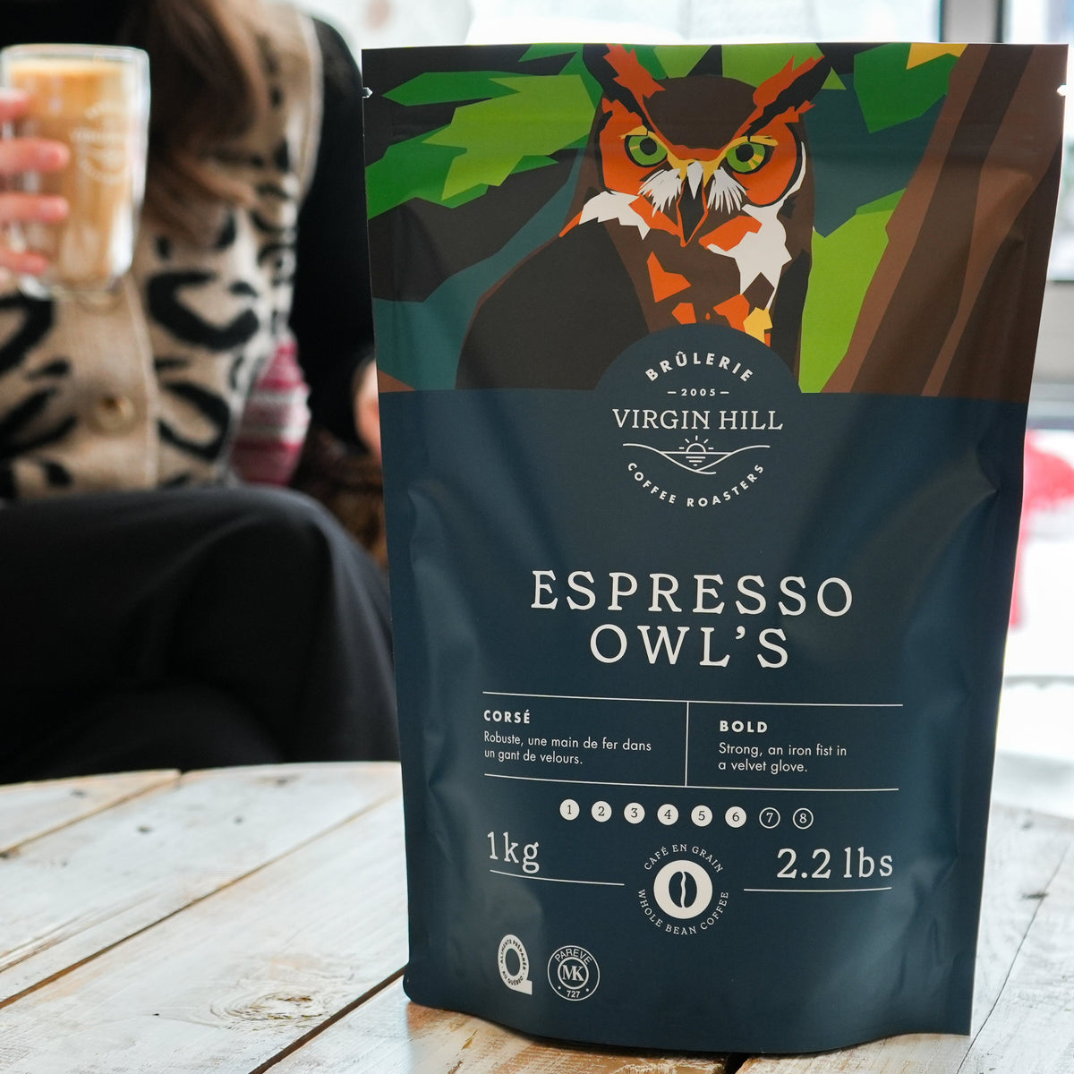 A bag of Owl's Coffee