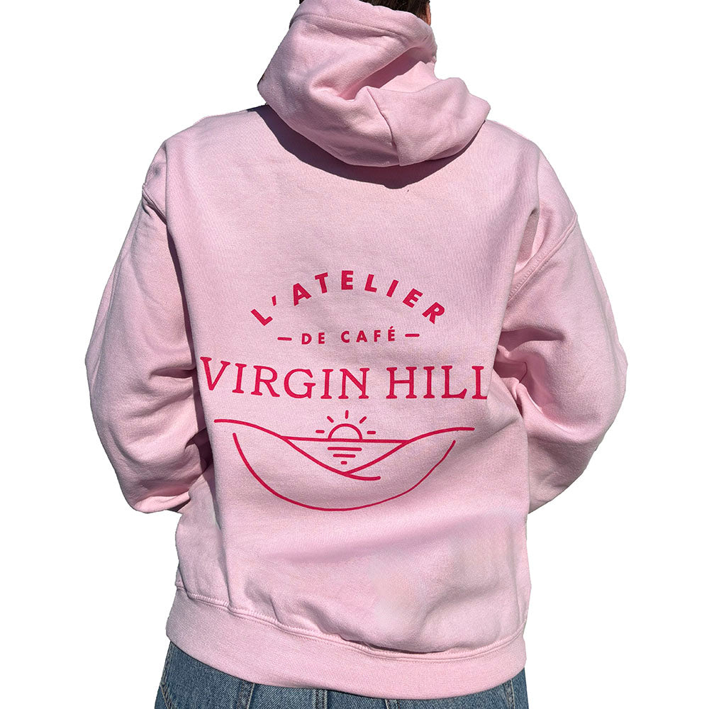 The back of a pink Atelier Hoody