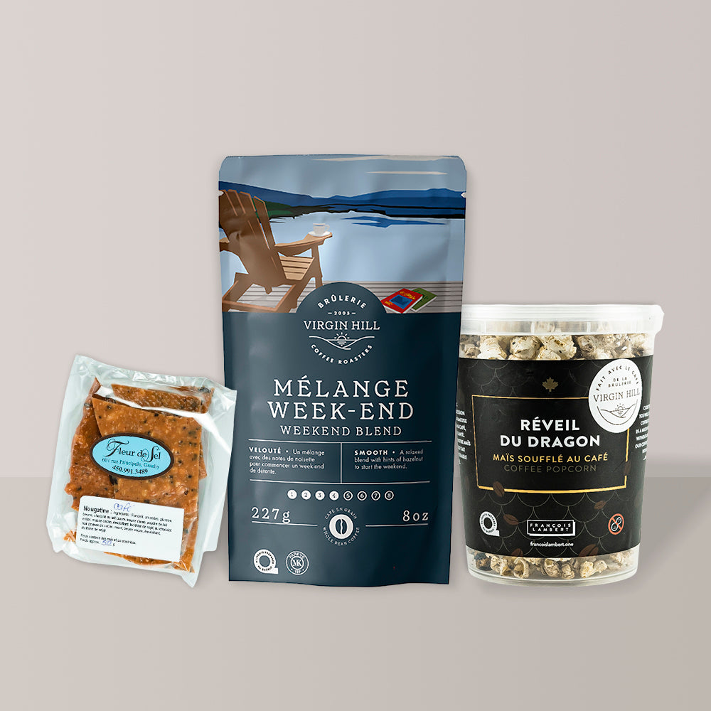 Three packaged products from Virgin Hill on a gray background