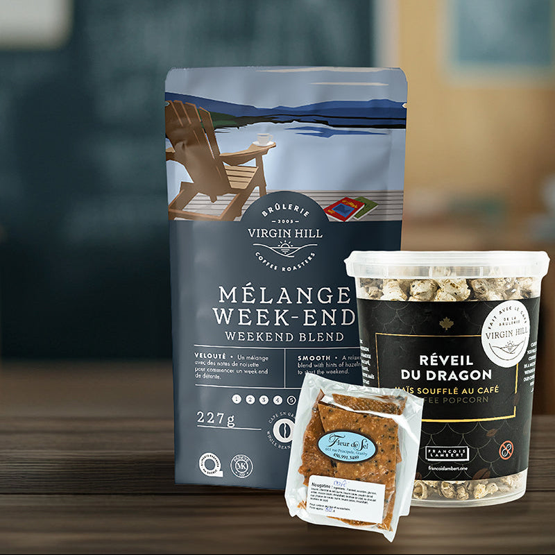 Three coffee products on a wooden surface with a blurred background