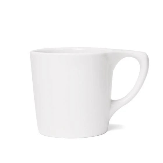 White ceramic mug on a white background