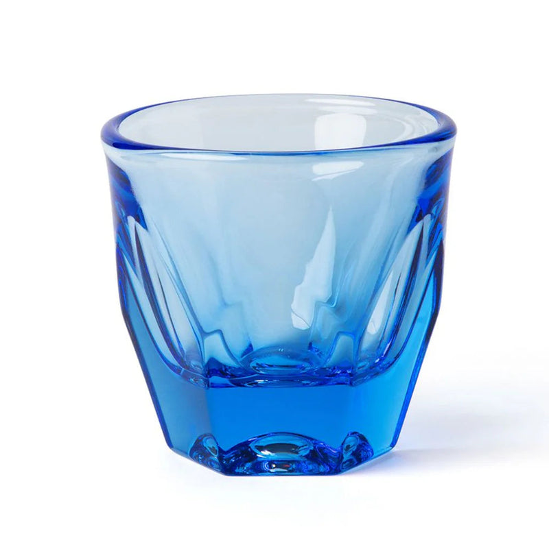 Blue glass tumbler on a white background