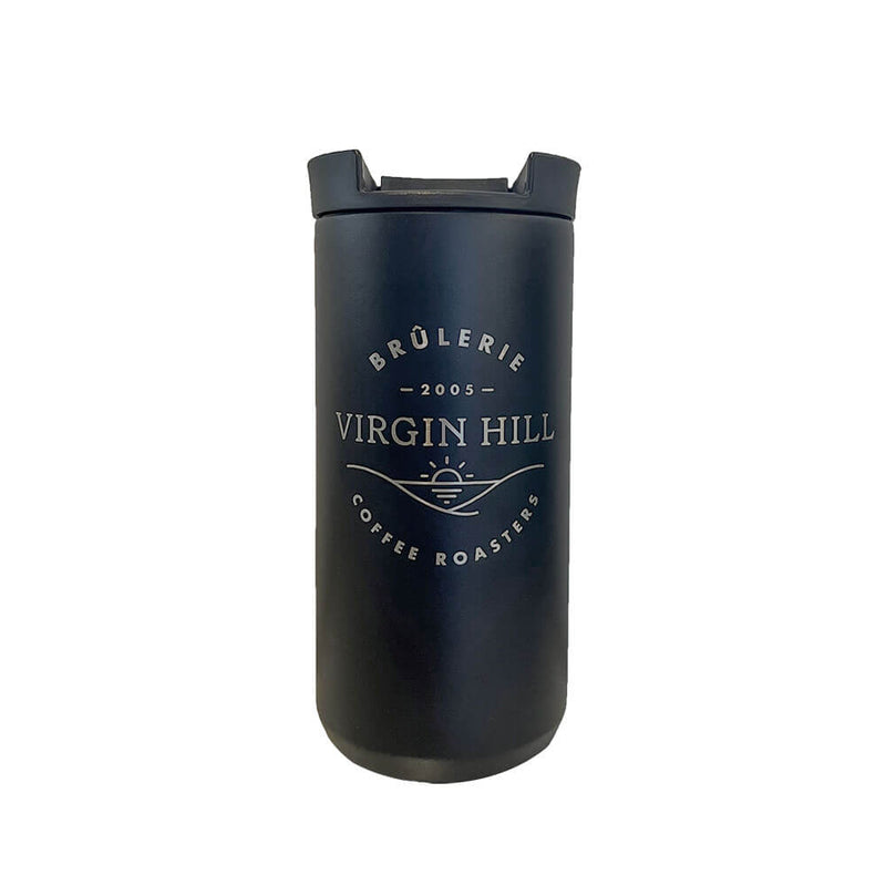 Ethoz Minimalist Mug 12 oz - Black with Virgin Hill logo - Front