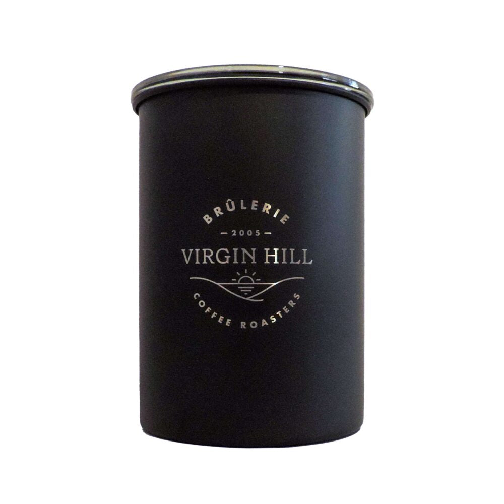 Airscape 500g Matte Black Canister with logo Virgin Hill